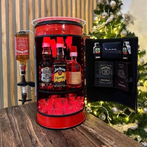 Minibar de fiesta personalizado con forma de barril, barra de combustible, barra de whisky y vino, minibar para el hogar, regalo para él