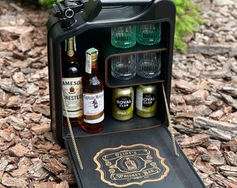 Jerrycan Mini Bar mit persönlicher Gravur, Whisky-Spirituo-Schrank für Zuhause