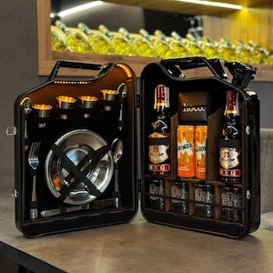 Juego de barra de bidón de 20 l para picnic para 4, barra de combustible, estuche portátil para barra de viaje, minibar de camping personalizado, barra de regalo, barra de combustible personalizada