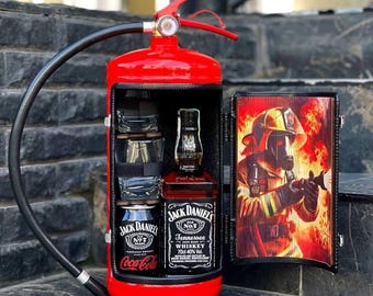 Feuerlöscher Mini Bar mit personalisiertem Fotodruck, handgefertigter Spirituosenschrank