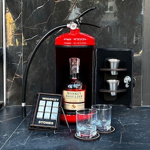 Barra de extintor con vasos de chupito, barra de extintor, barra de whisky para bomberos, barra de combustible personalizada, regalo de cumpleaños