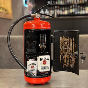 Red Fire Extinguisher Bar With Personal Engraving, Gift For Firefighters