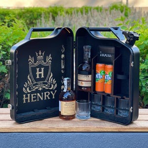 20L Jerry Can Mini Bar | Personalized Metal Bar Cabinet | Custom Travel Liquor Case | Handmade Gift for Him | Home Bar Canister | Name Henry