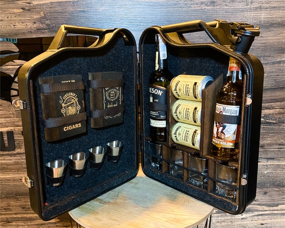 20 L Kanister Mini Bar Set für 4 mit Zigarrenset und Whiskygläsern