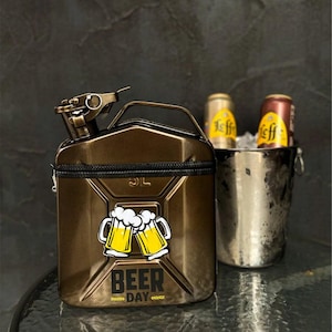Minibar con bidón de 5 l para cerveza, con portabotellas de madera, bar de cerveza portátil con bidón, bar para fiestas de camping, juego de camping, bar de combustible personalizado