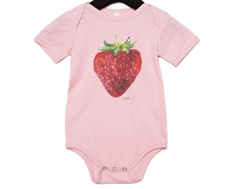 Strawberry Bodysuit, Original Watercolor Print, Casual Artsy Baby Jersey, Fruit Onesie