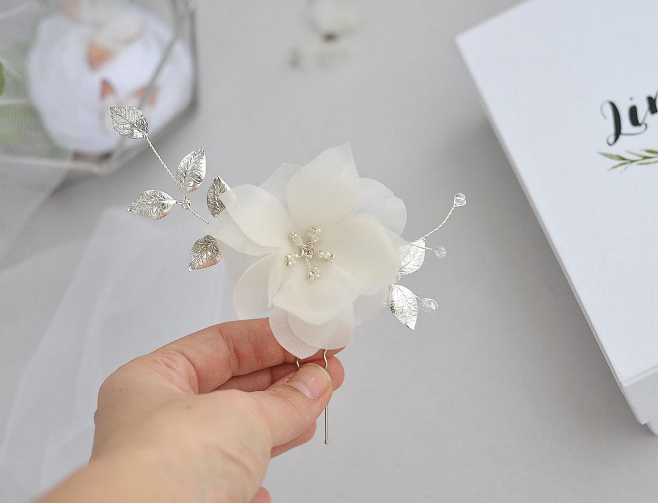Wedding Flower Hair piece Bridal Silk Organza Ivory hair Comb Etsy
