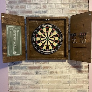 Handmade reclaimed wood dartboard cabinet