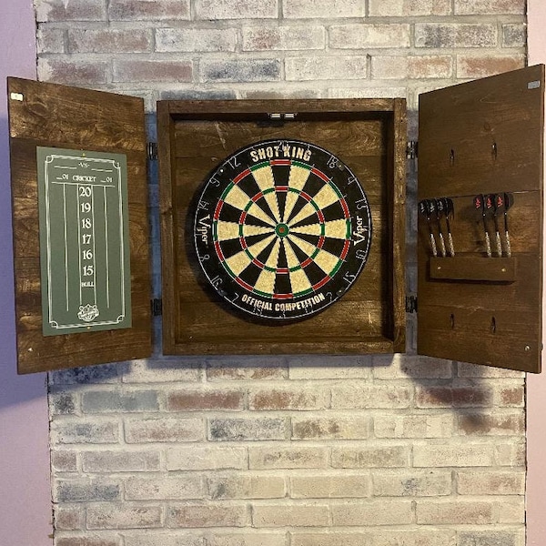 Handmade reclaimed wood dartboard cabinet