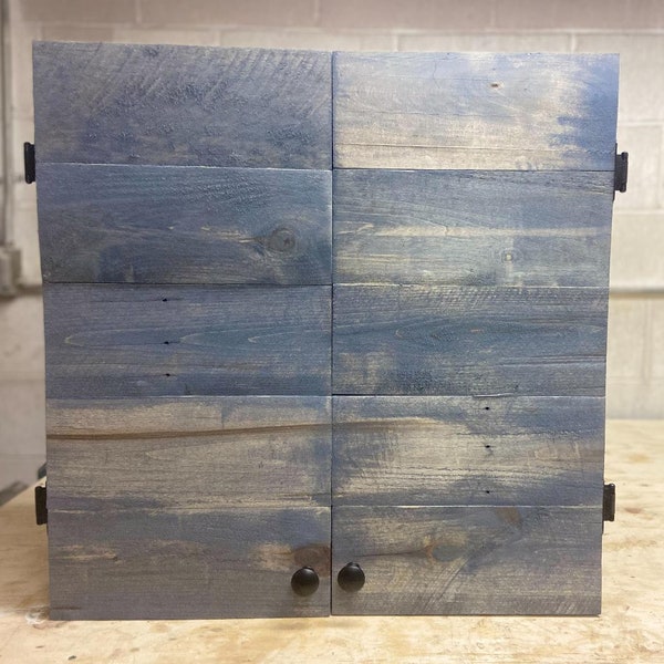 Handmade reclaimed wood dartboard cabinet