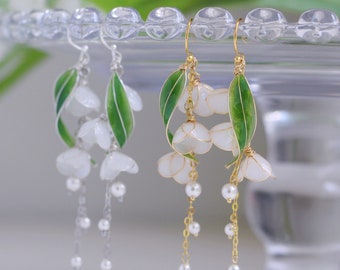 Lily of the Valley Earrings: Sterling Silver Floral Dangle, May Birth Flower