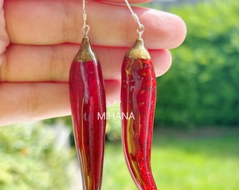 Real Hot Chilli Pepper Earrings: Sterling Silver Botanical Jewelry