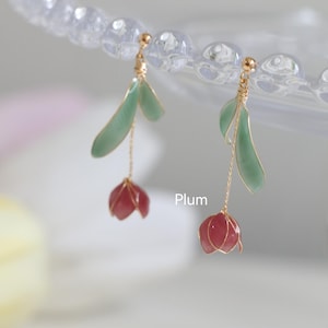 Tulpen Ohrringe, Halskette und Armband Set, Ohrclips, Einzigartiges Geschenk für sie, Hochzeit Floral Ohrhänger