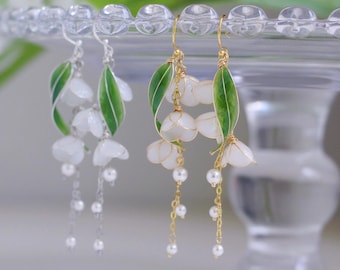 Lily of the Valley Earrings: Sterling Silver Floral Dangle, May Birth Flower