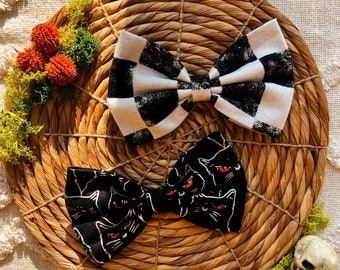 Glow in the dark cats and black and white checkered Over the collar bow Ties for pets, dog bow tie, cat bow tie