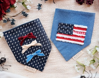 American flag, vintage handmade reversible Over the Collar, Scrunchie dog and cat Bandana, 4th of July bandana