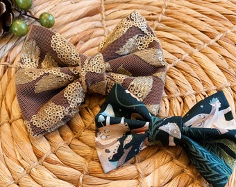 Hair bow with alligator Clip, Woodland Fairy, Gold Sequined leaf, Dog Hair Bow