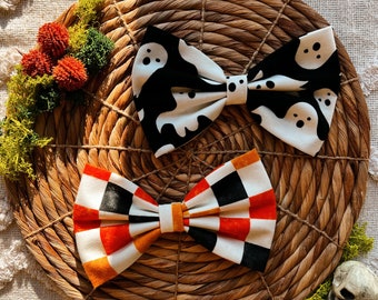 glow in the dark ghosts, orange glow in the dark checkered Over the collar bow Ties for pets, dog bow tie, cat bow tie