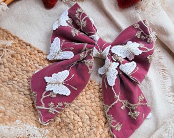 Embroidered butterflies, red gold and white Sailor bow tie, hair bow, pet bow tie, Over the collar bow Ties for pets, dog, cat accessories