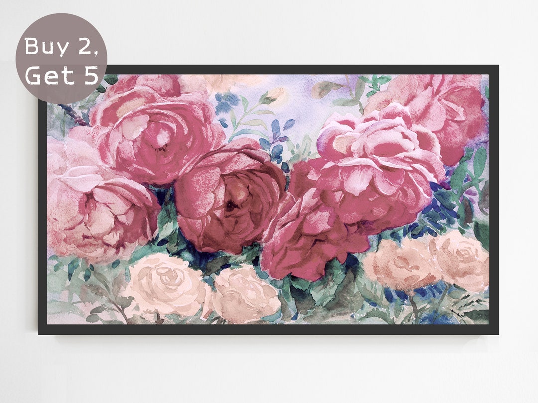 Samsung Frame TV Art, Watercolor Roses, Instant Digital Download