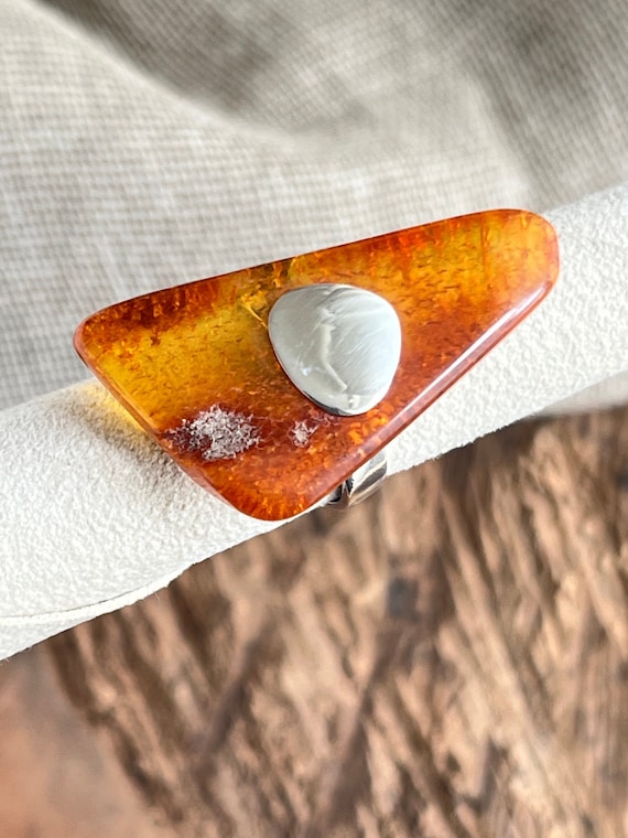 Baltic Amber and Sterling Silver Adjustable Ring