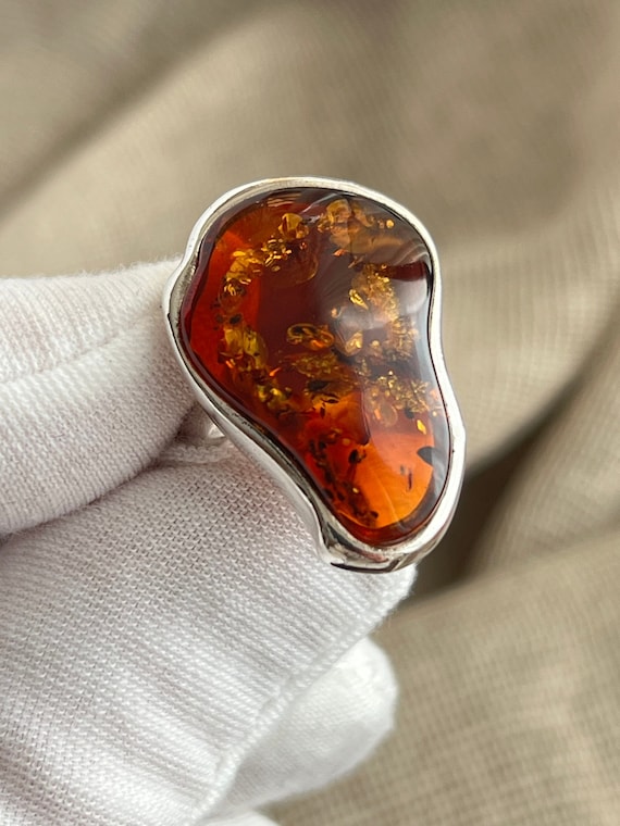 Baltic Amber and Sterling Silver Ring