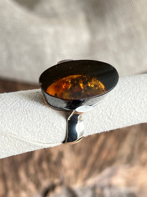 Baltic Amber and Sterling Silver Ring