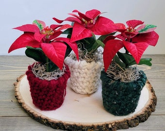 Faux Poinsettia Planter, Christmas Decor, Farmhouse Decor, Red Christmas Decor, Christmas Gift