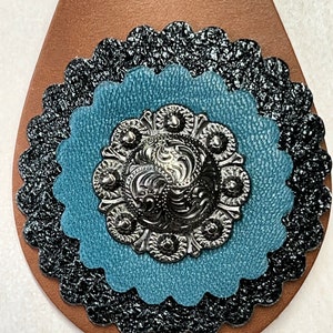 Black berry concho w/ black metallic & teal double rosette keychain