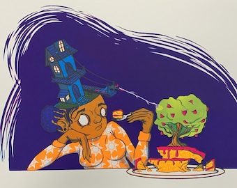 Let them Eat Cake, 4-color screen print on Bristol