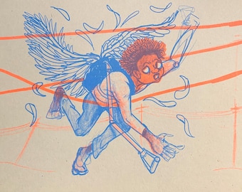 I Carry Us, 2 layer risograph on French Paper