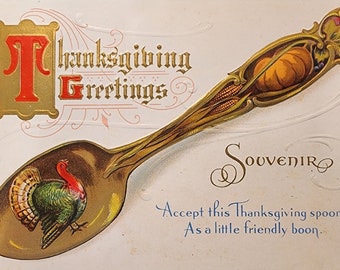Vintage Thanksgiving Postcard - Souvenir Spoon