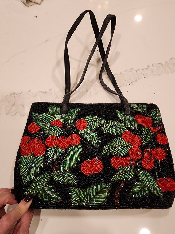 1960s Black Beaded Holly Berry Handbag - image 4
