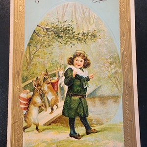 Vintage Easter Greetings Child with Bunnies