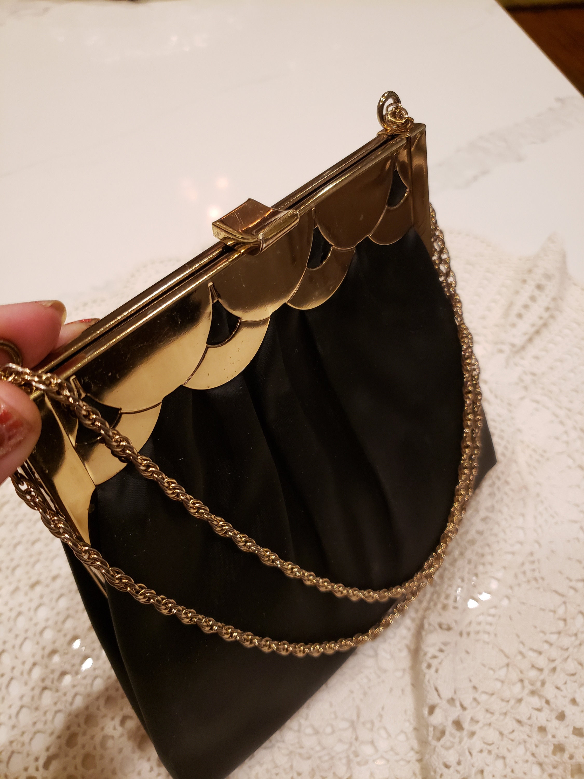 Vintage 40's HL Black Silk Purse Handbag Etsy