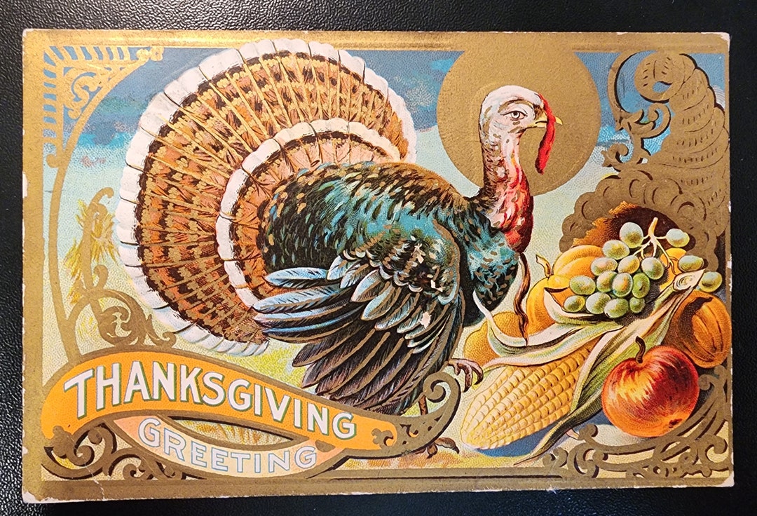 Vintage Thanksgiving Postcard - Turkey With Cornacopia - Etsy