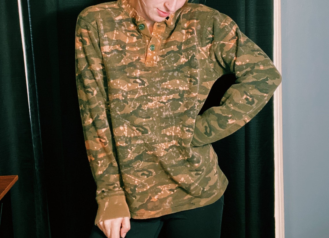 Camo Thermal Bleached Small Thermal Camouflage Longsleeve Etsy