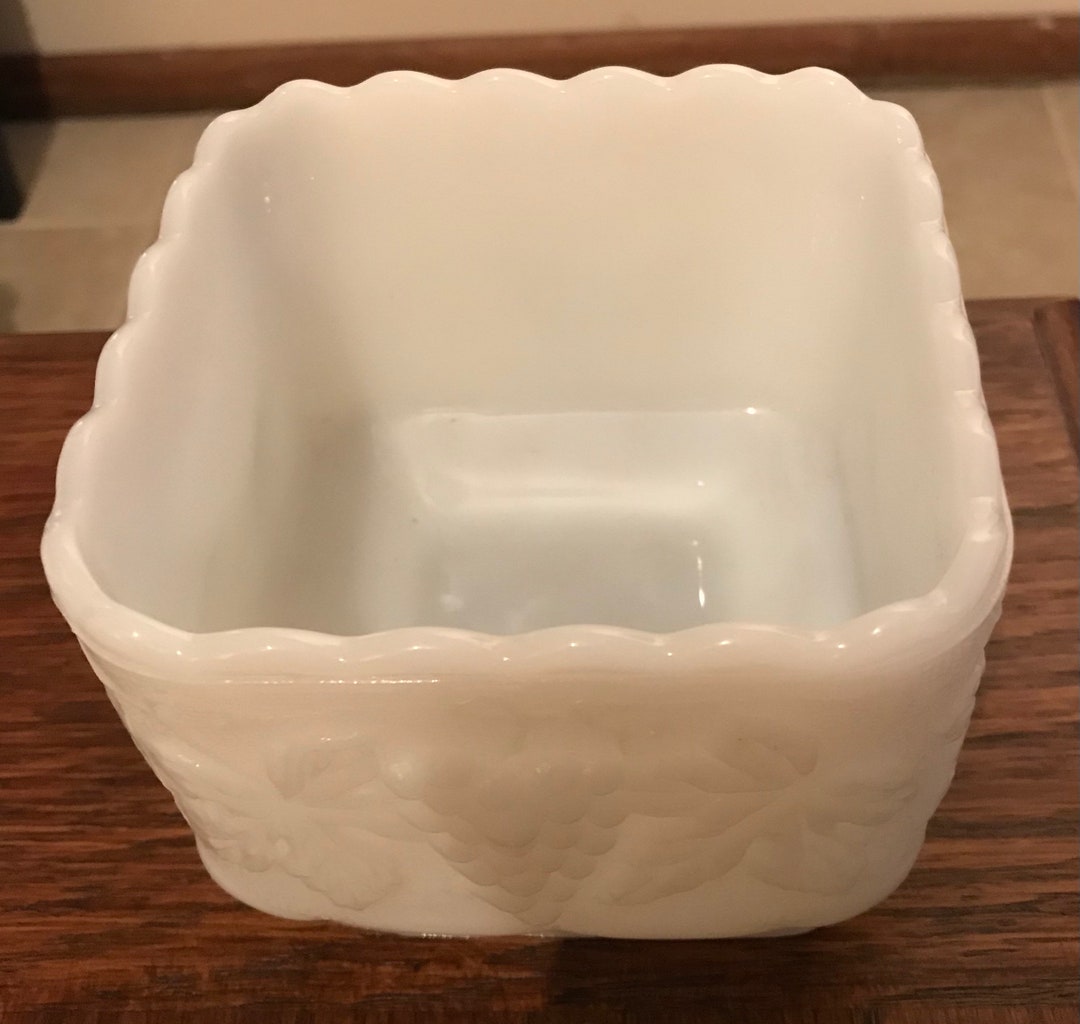 Milk Glass Square Candy Dish Etsy