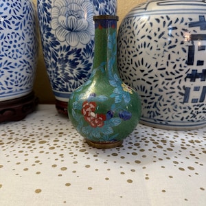 Vintage Green Cloisonné Vase