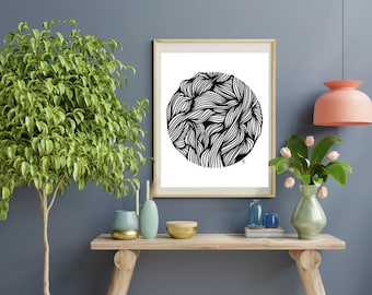 Circle Art, Black and White Abstract Line Art Print, Wall Art, Organic Circle Line Art Print, Minimal Prints, Modern Line Art, Abstract Wall