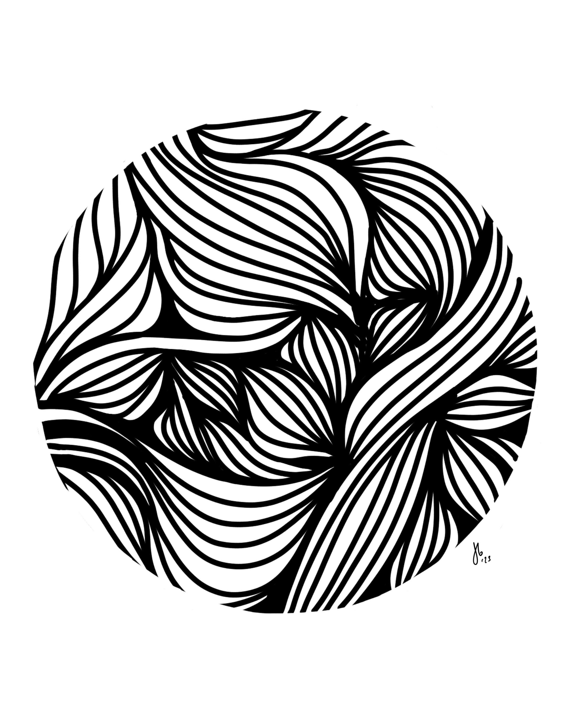 Circle Art, Black and White Abstract Line Art Print, Wall Art, Organic ...