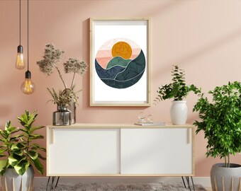 Circle Art, Mountians, Landscape Art,Line Art Print, Wall Art, Organic Circle Line Art Print, Minimal Prints, Modern Line Art, Abstract Wall