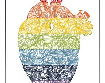 2SLBGTQIA+  PRIDE Hearts, Transgender PRIDE, Nonbinary Art, Gay Wall Art, Rainbow line art, abstract line art, LGBTQ+, Pride