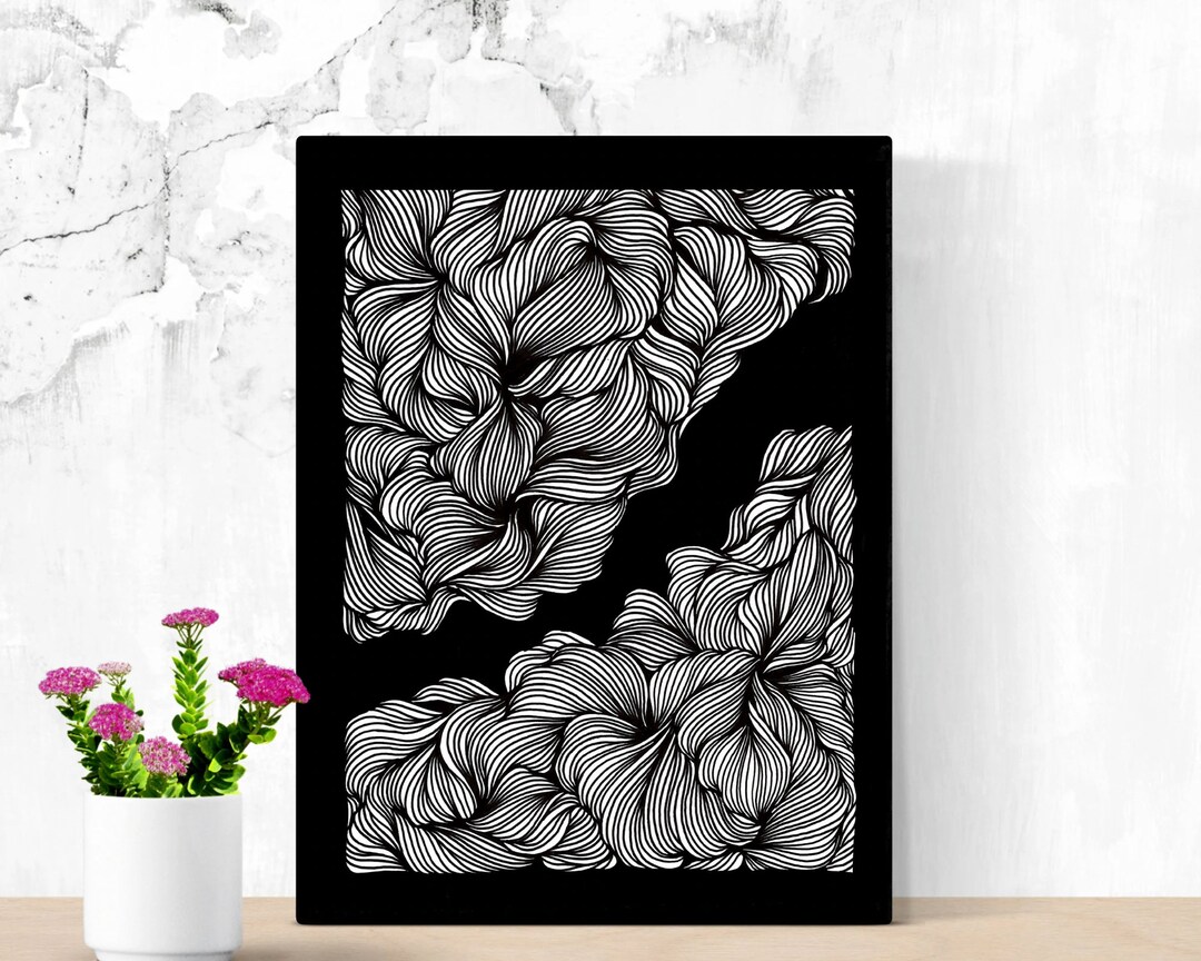 Black and White Organic Line Art, Wall Art Prints, Pen and Ink Abstract