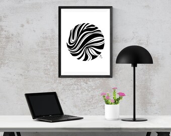 Circle Art, Black and White Abstract Line Art Print, Wall Art, Organic Circle Line Art Print, Minimal Prints, Modern Line Art, Abstract Wall