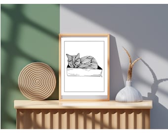 Cats, Minimalist,Black & White Abstract Line Art Print, Wall Art, Organic Line Art Print, Minimal Prints, Modern Line Art, Abstract Wall Art