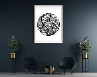 Circle Art, Black and White Abstract Line Art Print, Wall Art, Organic Circle Line Art Print, Minimal Prints, Modern Line Art, Abstract Wall