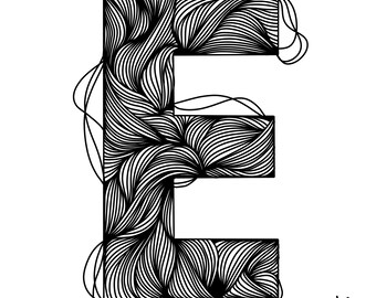 Abstract line drawings, A,  initials, monograms, typography, personalized letters, wall art, modern art, Fine Art Gifts