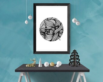 Circle Art, Black and White Abstract Line Art Print, Wall Art, Organic Circle Line Art Print, Minimal Prints, Modern Line Art, Abstract Wall