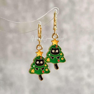 Unique Cat in Christmas Tree Earrings